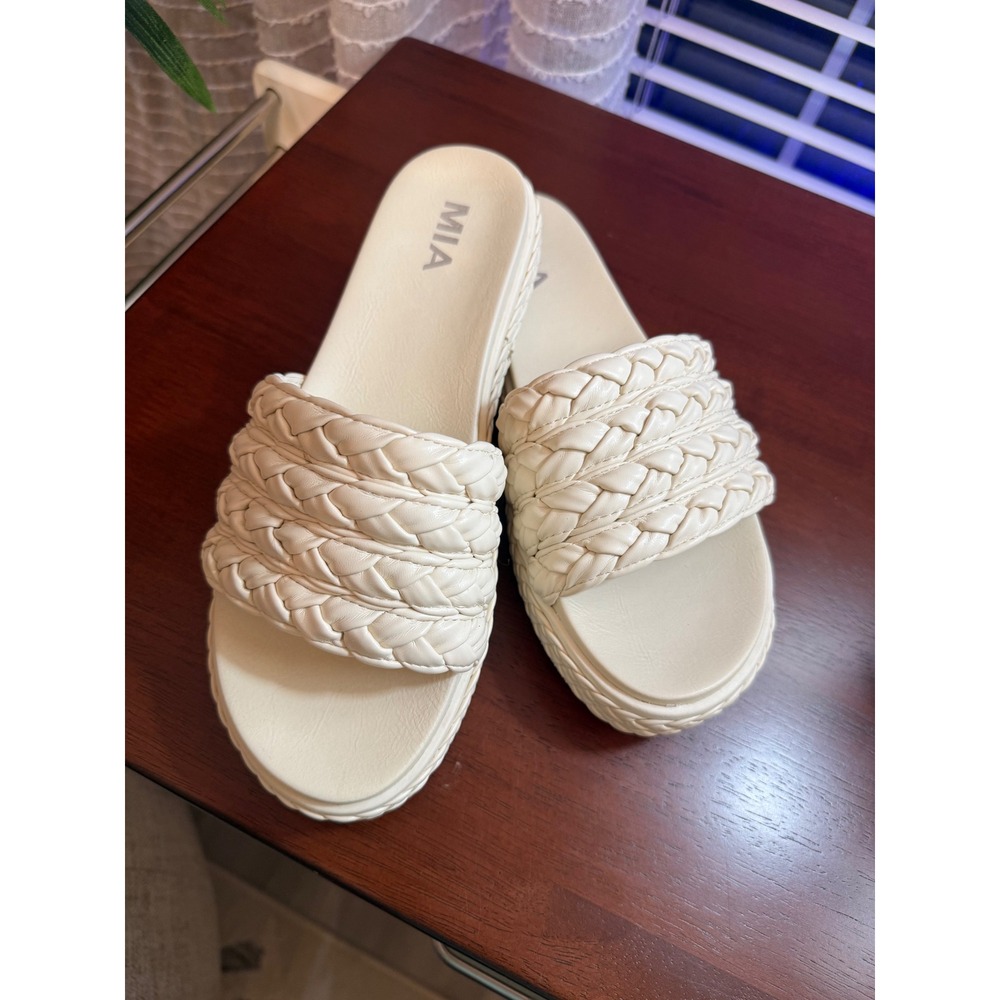 MIA Women Cream Braided Platform Slide Sandals Size 9‎ Bohemian Summer Shoes